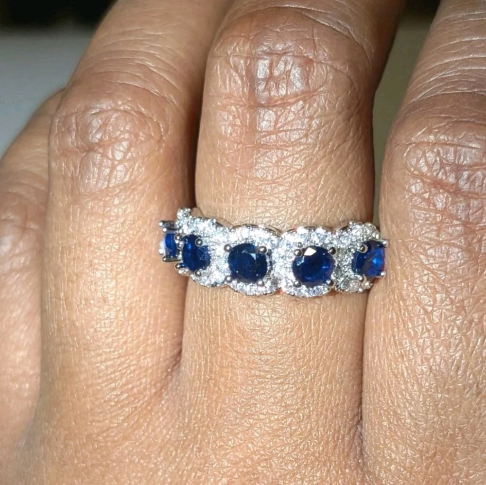3.5ct Lab-Created Blue Sapphire Band Half Eternity Halo 14k White Gold Plated